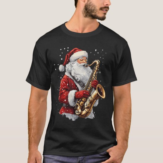 Santa Playing Saxophone Xmas Musician Saxophonist  T-shirt (Voorkant)