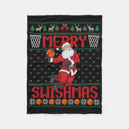Santa Playing Sketll Ugly Christmas Sweater Swishm Fleece Deken (Voorkant)