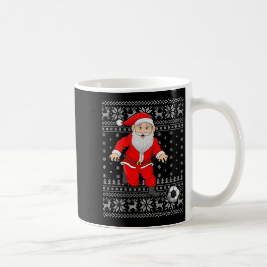 Santa Playing Soccer Football Ugly Christmas Sweat Koffiemok (Rechts)