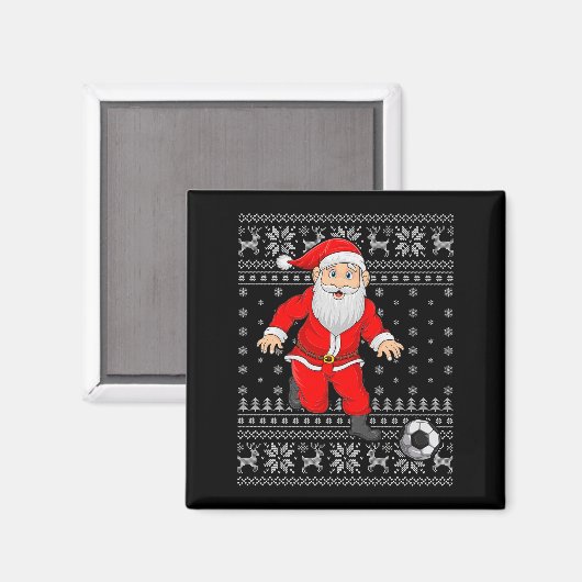 Santa Playing Soccer Football Ugly Christmas Sweat Magneet (Voorkant / Achterkant)