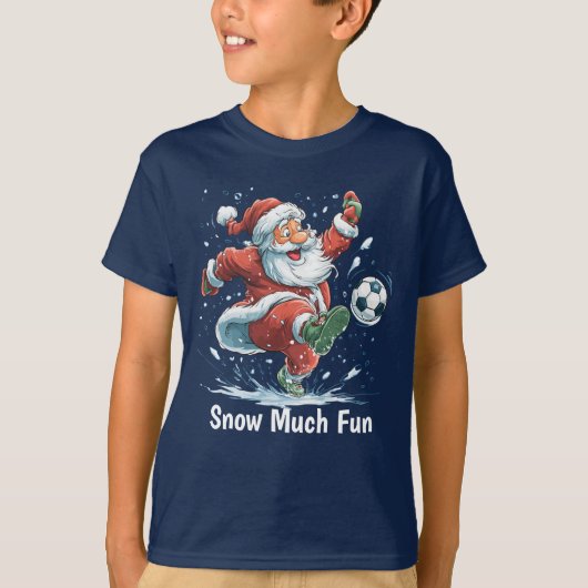 Santa Playing Soccer in the Snow boys' T-Shirt (Voorkant)