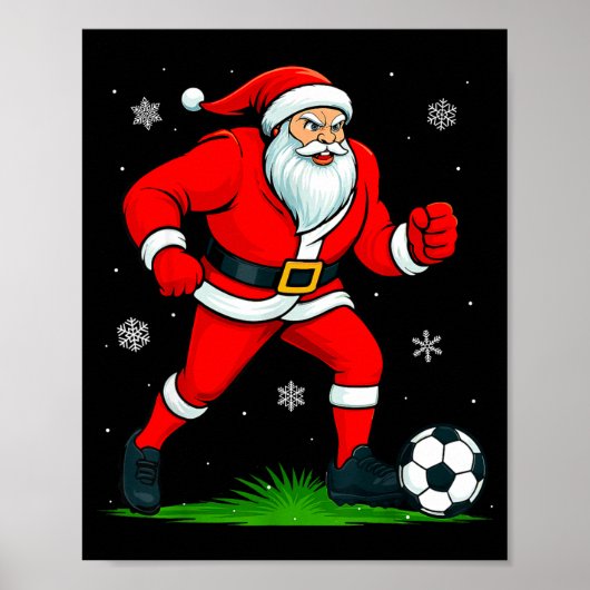 Santa Playing Soccer Xmas Funny Christmas Soccer S Poster (Voorkant)