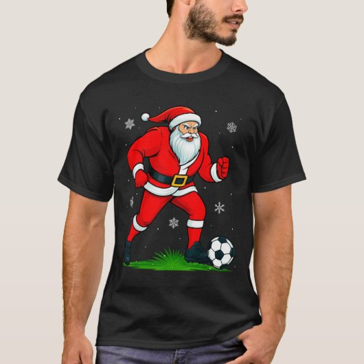Santa Playing Soccer Xmas Funny Christmas Soccer S T-shirt (Voorkant)