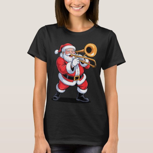 Santa Playing Trombone Funny Holiday Chrismas Xmas T-shirt (Voorkant)