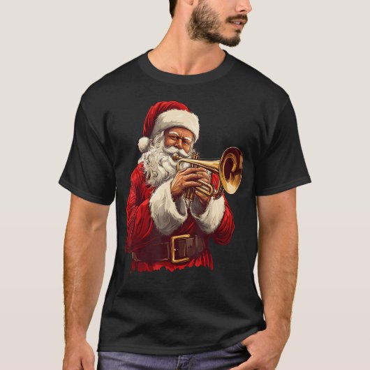 Santa Playing Trumpet Funny Trumpeter Xmas Christm T-shirt (Voorkant)