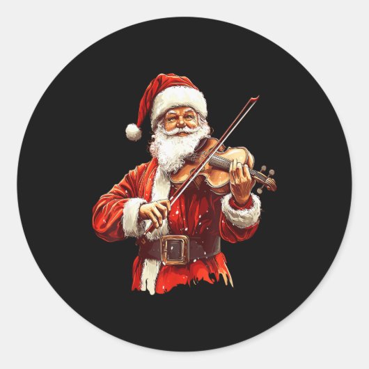 Santa Playing Violin Funny Violin Player Violinist Ronde Sticker (Voorkant)