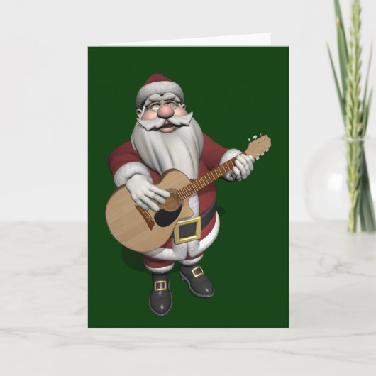 Santa Plays Accoustic Guitar Feestdagen Kaart (Voorkant)