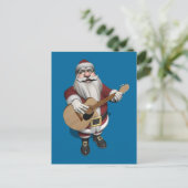 Santa Plays Accoustic Guitar Feestdagenkaart (Staand voorkant)