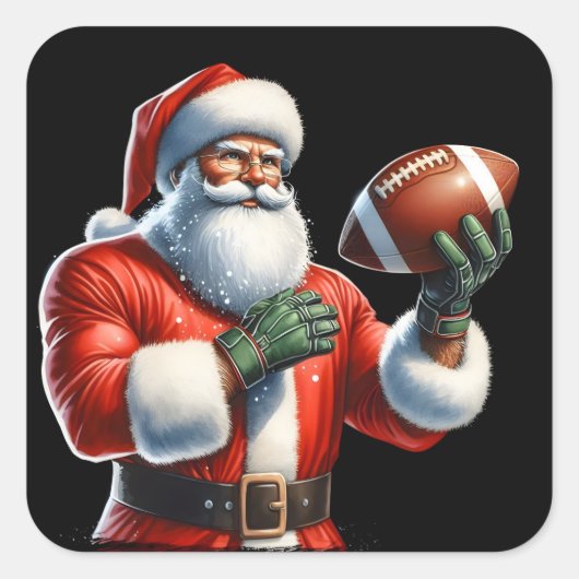 Santa Plays Football Vierkante Sticker (Voorkant)
