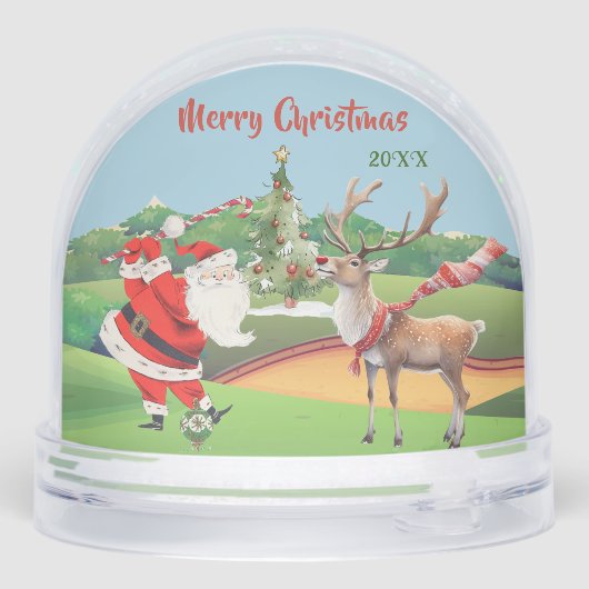 SANTA PLAYS GOLF WITH REINDEER SNEEUWBOL (Achterkant)