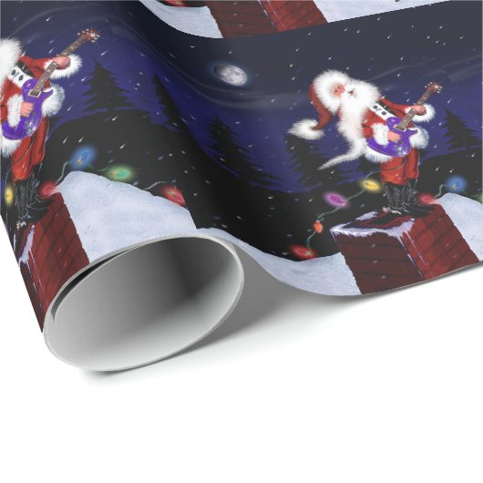 Santa Plays Guitar Cadeaupapier (Rol Hoek)