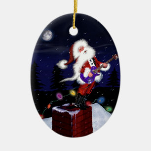 Santa Plays Guitar Keramisch Ornament