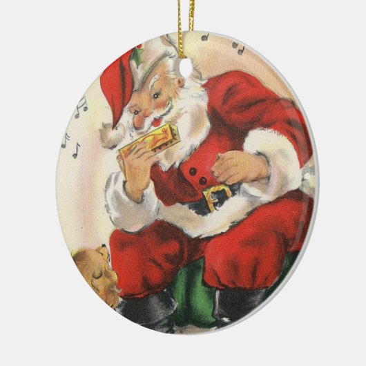 Santa Plays Harmonica Keramisch Ornament (Links)