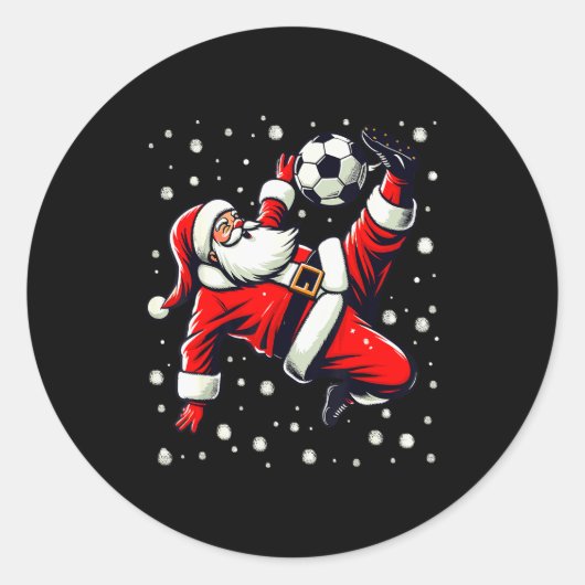 Santa Plays Soccer Bicycle Kick, Christmas Women M Ronde Sticker (Voorkant)