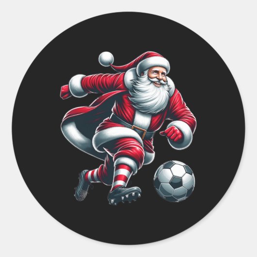 Santa Plays Voetbal Sport Kerstmis Vrouwen Mannen  Ronde Sticker (Voorkant)