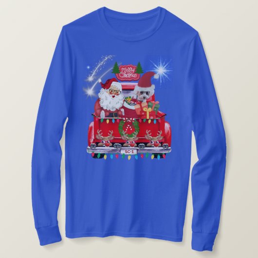 Santa Poedel Rendier Kerst Blauw T-shirt (Design voorkant)