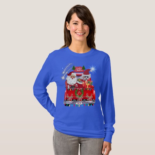 Santa Poedel Rendier Kerst Blauw T-shirt (Voorkant volledig)