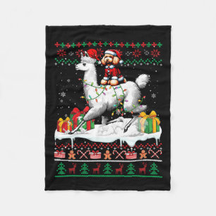 Santa Poedel Rijden Llama Kersttrui Liefhebber Fleece Deken