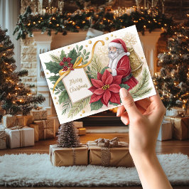 Santa & Poinsetta Christmas Kaart