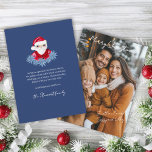 Santa Poinsettia Kerstgedicht 1 Foto Minimal Feestdagenkaart<br><div class="desc">Deze eenvoudige,  minimale kerstkaart is een moderne draai aan klassieke vakantiemotieven van een handgetekende kerstman en rode poinsettia op een prachtige traditionele blauwe achtergrond en met uw familiefoto als de ster van de kaart!</div>