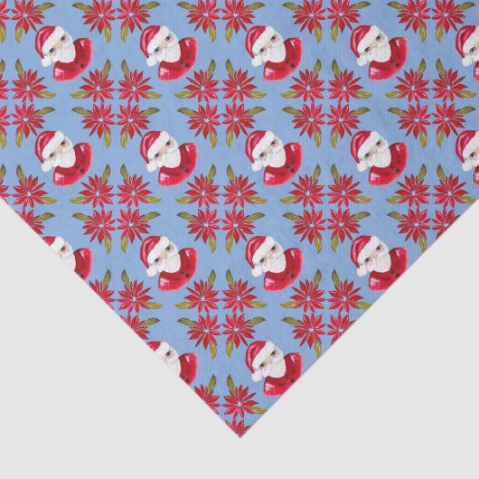 Santa Poinsettia Traditionele Blauwe Rode Kerstmis Tissuepapier (Detail)