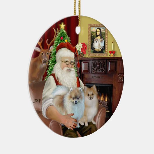 Santa - Pomeranians 9two) Keramisch Ornament (Rechts)