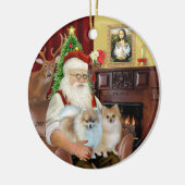 Santa - Pomeranians 9two) Keramisch Ornament (Links)