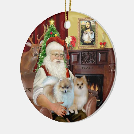 Santa - Pomeranians 9two) Keramisch Ornament (Links)