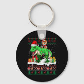 Santa Pommeranian Riding T-rex Kersttrui Lo Sleutelhanger (Voorkant)