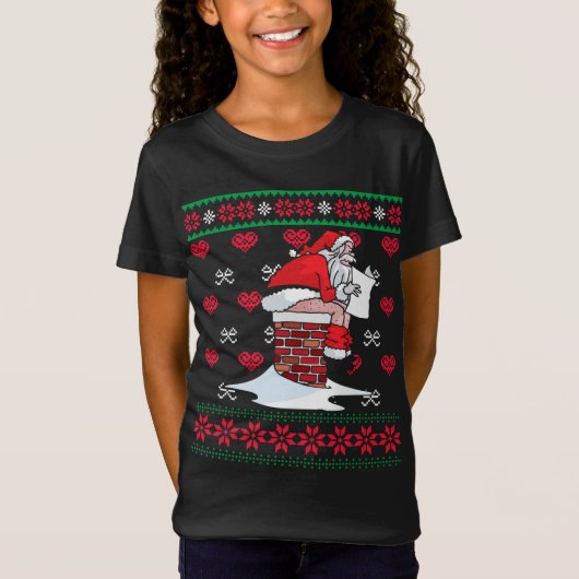 Santa Pooping Down Chimney Ugly Xmas Sweater Chris T-shirt (Voorkant)