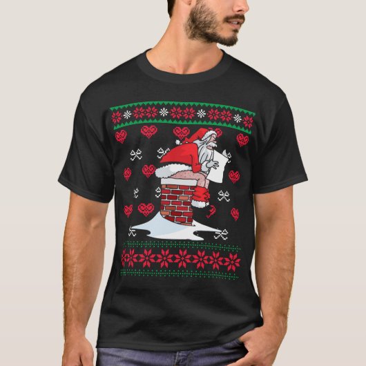 Santa Pooping Down Chimney Ugly Xmas Sweater Chris T-shirt (Voorkant)