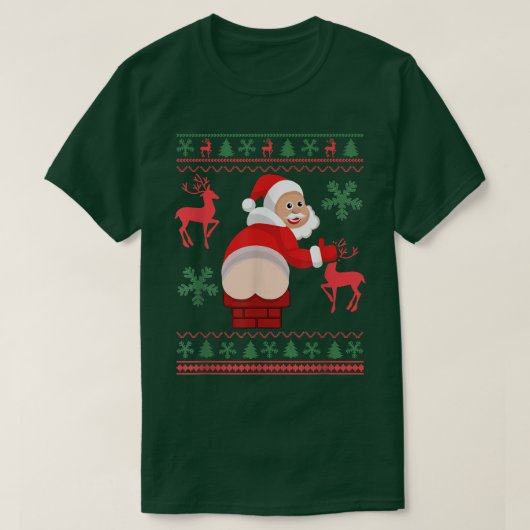Santa Pooping Down Chimney Ugly Xmas Sweater Chris T-shirt (Design voorkant)