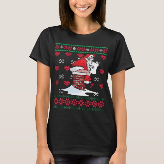 Santa Pooping Down Chimney Ugly Xmas Sweater Chris T-shirt (Voorkant)