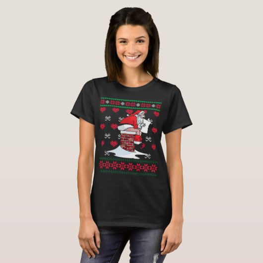 Santa Pooping Down Chimney Ugly Xmas Sweater Chris T-shirt (Voorkant volledig)