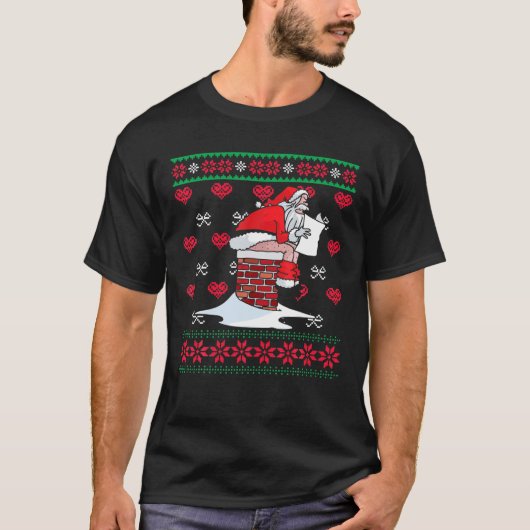 Santa Pooping Down Chimney Ugly Xmas Sweater Chris T-shirt (Voorkant)