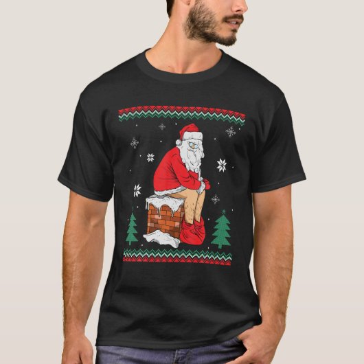 Santa Pooping Down The Chimney Ugly Sweater Christ T-shirt (Voorkant)