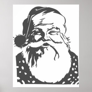 Santa Pop art Merry Kerstlight grijs Poster
