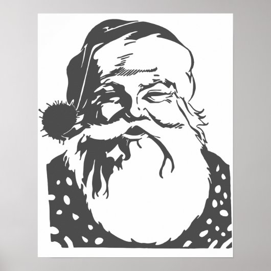 Santa Pop art Merry Kerstlight grijs Poster (Voorkant)