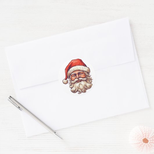 Santa portrettekening. ronde sticker (Envelop)