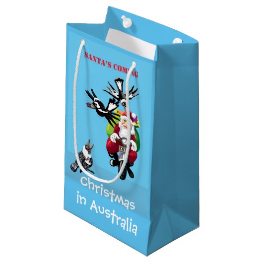 Santa postman die cadeaus levert klein cadeauzakje (Voorkant Gekanteld)