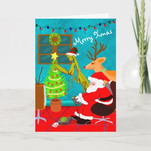 Santa Praying Mantis Personalized Weird Kerstmis Kaart (Voorkant)
