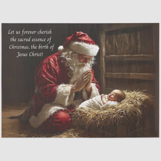Santa Praying Thankful for Birth of Jesus Christ  Tissuepapier (Voorkant)