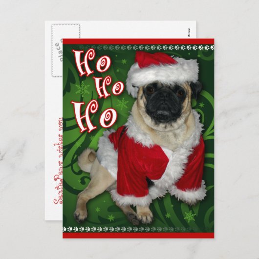 Santa Pug-Briefkaart Feestdagenkaart (Voorkant / Achterkant)