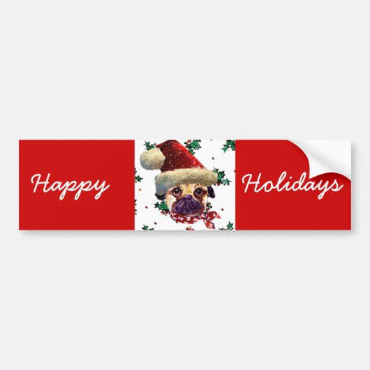 Santa Pug Bumpersticker (Voorkant)
