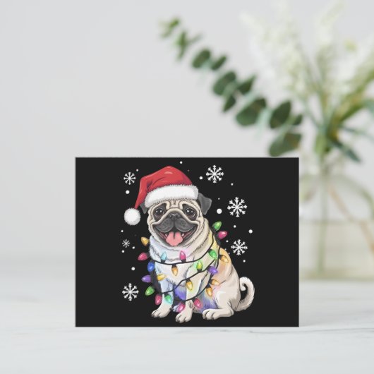 Santa Pug Christmas Lights Xmas Hondenliefhebber Feestdagenkaart (Staand voorkant)