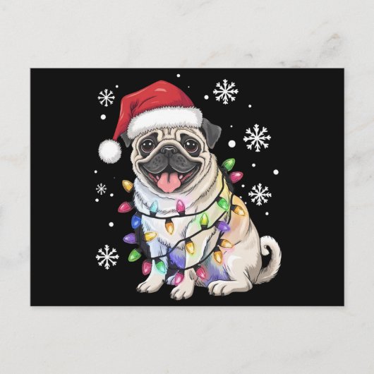 Santa Pug Christmas Lights Xmas Hondenliefhebber Feestdagenkaart (Voorkant)