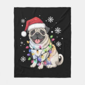 Santa Pug Christmas Lights Xmas Hondenliefhebber Fleece Deken (Voorkant)
