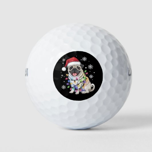 Santa Pug Christmas Lights Xmas Hondenliefhebber Golfballen (Voorkant)