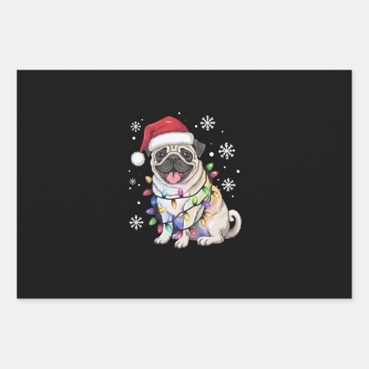 Santa Pug Christmas Lights Xmas Hondenliefhebber Inpakpapier Vel (Voorkant)