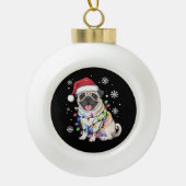 Santa Pug Christmas Lights Xmas Hondenliefhebber Keramische Bal Ornament (Voorkant)